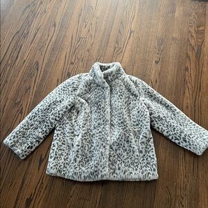 Something Navy Gray Faux Fur Coat